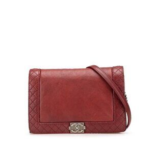 CHANEL Red Lambskin Leather Logo Shoulder Bag